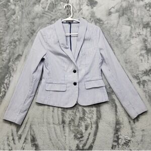 Express Blazer Womens 4 Blue White Striped Stretch Cotton Jacket Office Preppy